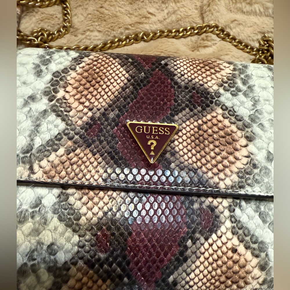 Guess Snake Print Shoulder Bag with Gold Chain - Picture 4 of 11